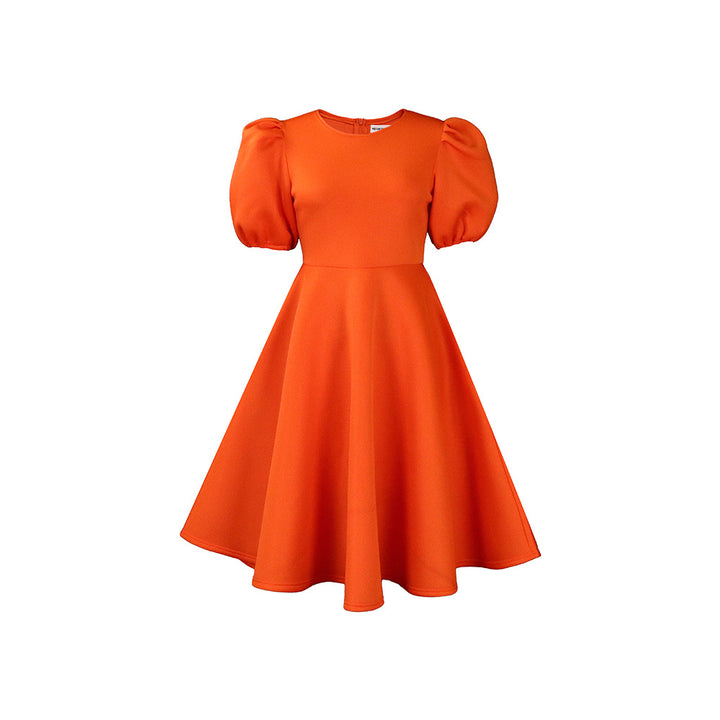 Damen Midi-Kleid mit voluminösen Puffärmeln und schwingendem Rock Drune