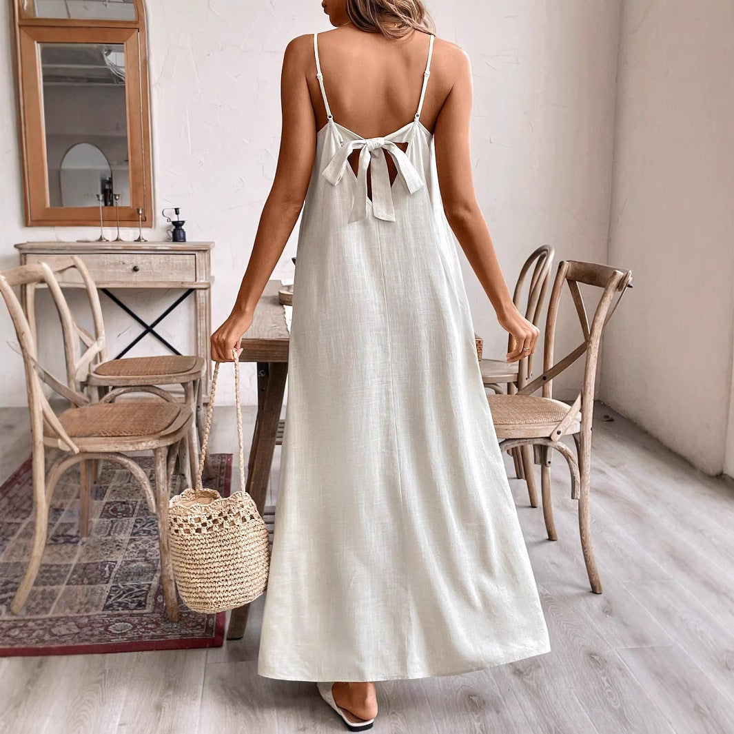 Damen Maxikleid mit Spaghetti-Trägern und lockerer Silhouette Drune