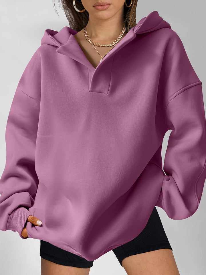 Damen Oversized Hoodie mit kurzem Kragen und praktischen Seitentaschen Drune