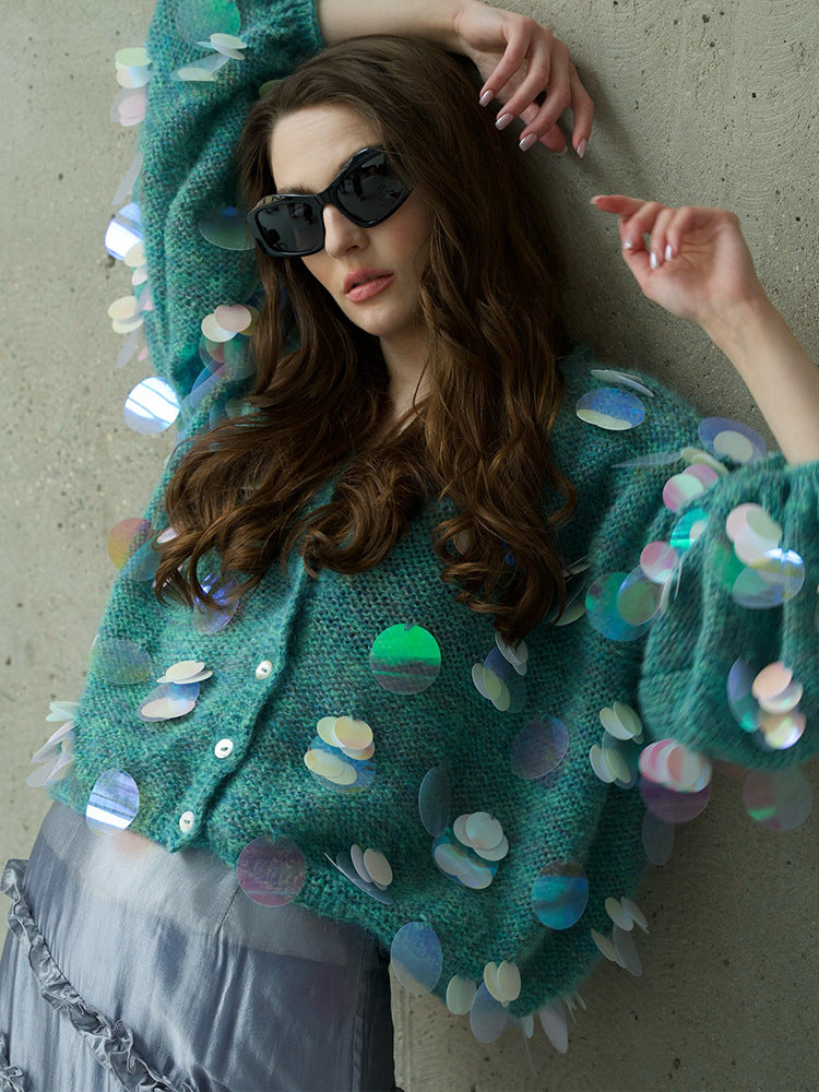 Damen Flauschiger Cardigan mit holografischen Akzenten Drune