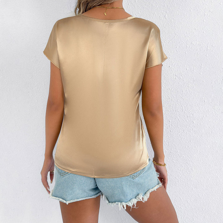 Damen Satin-Oberteil mit elegantem Rundhalsausschnitt und fließendem Schnitt Drune