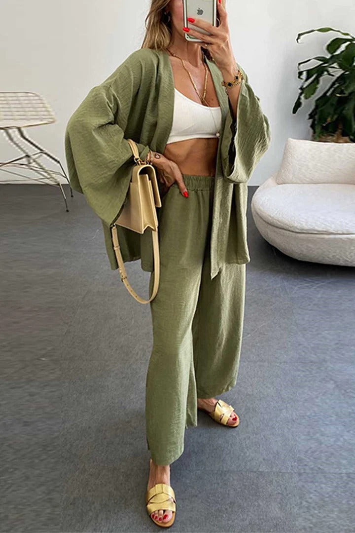 Damen casual Lounge-Set mit weiten Ärmeln und elastischem Bund Drune