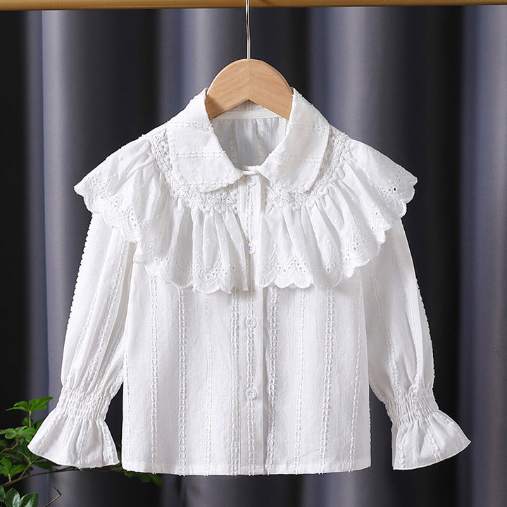 Damen verspielte Bluse mit voluminösem Kragen Drune