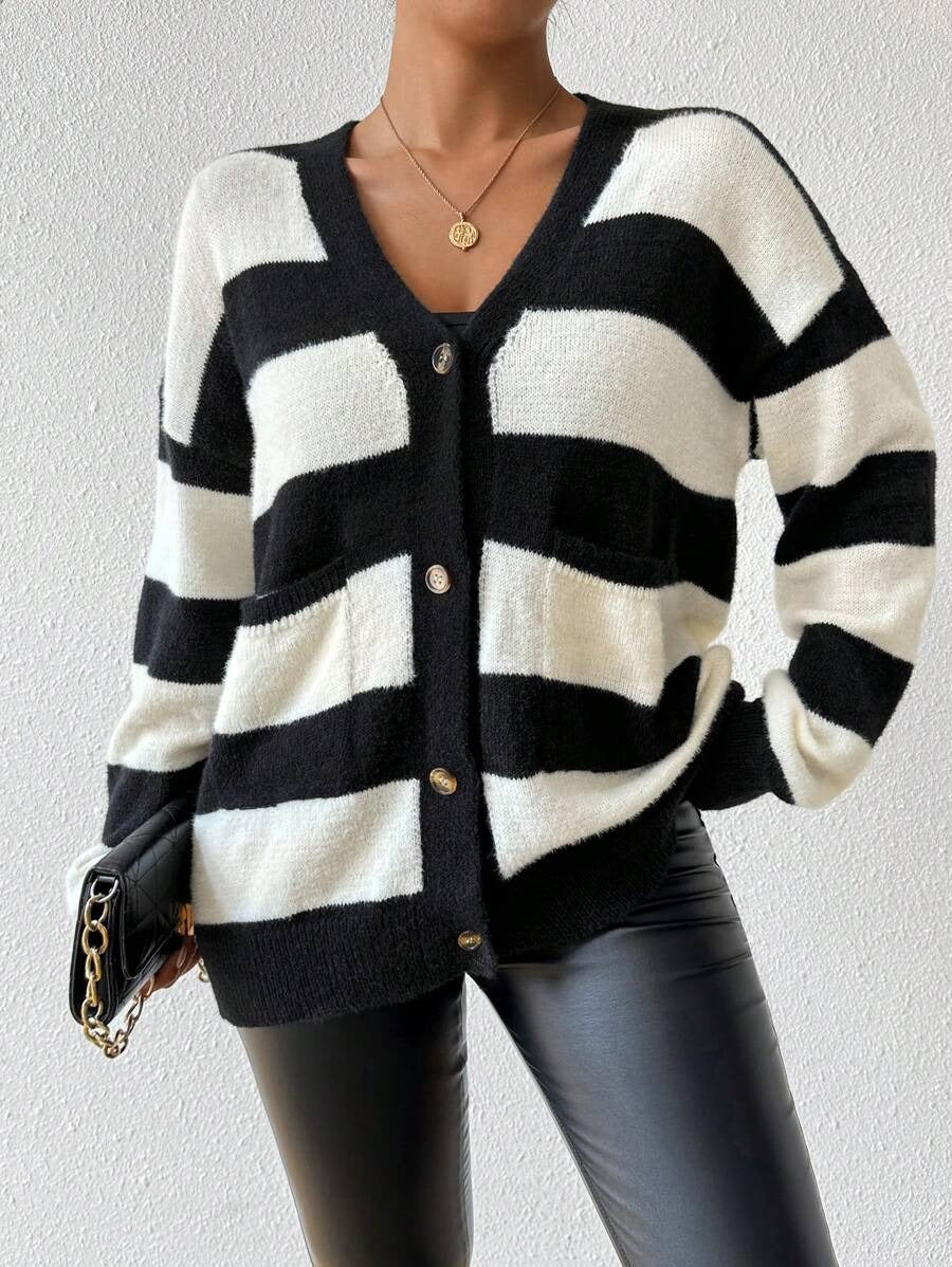 Damen Strickjacke mit trendigem Blockstreifenmuster und weichem Material Drune
