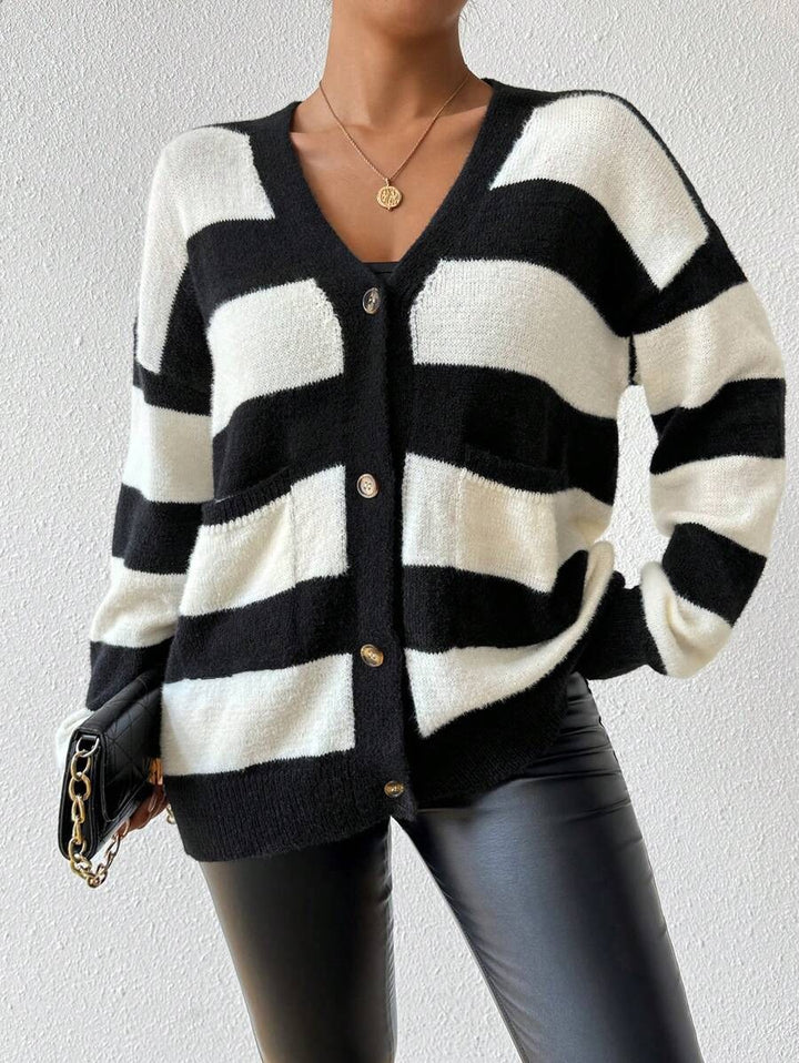 Damen Strickjacke mit trendigem Blockstreifenmuster und weichem Material Drune