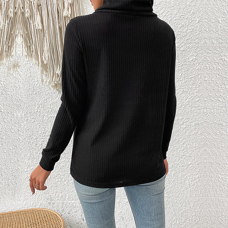 Damen Strickpullover mit asymmetrischem Knopfdesign und hochgeschlossenem Kragen Drune