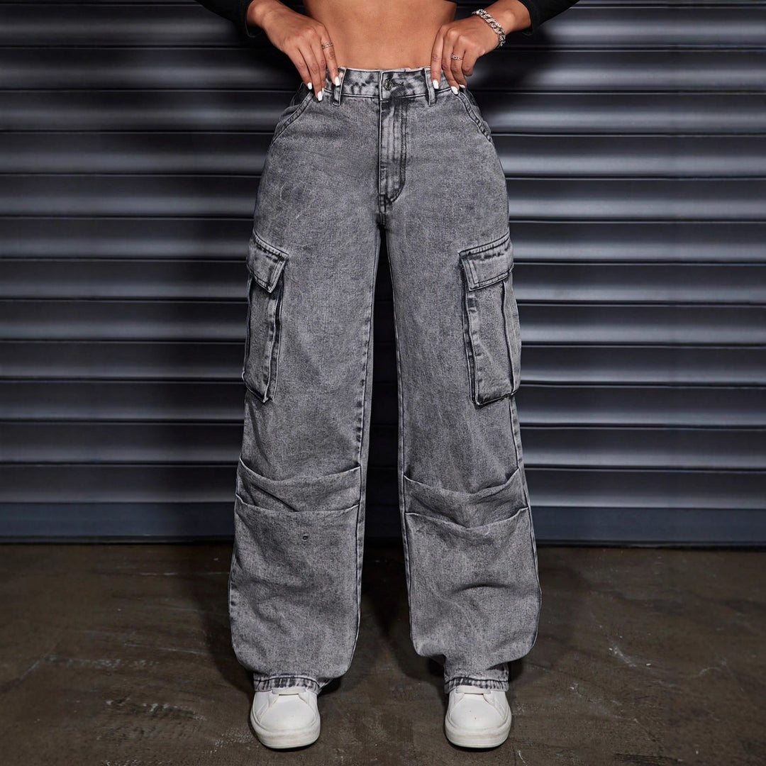 Damen Cargo-Jeans mit hohem Bund und praktischen Seitentaschen Drune