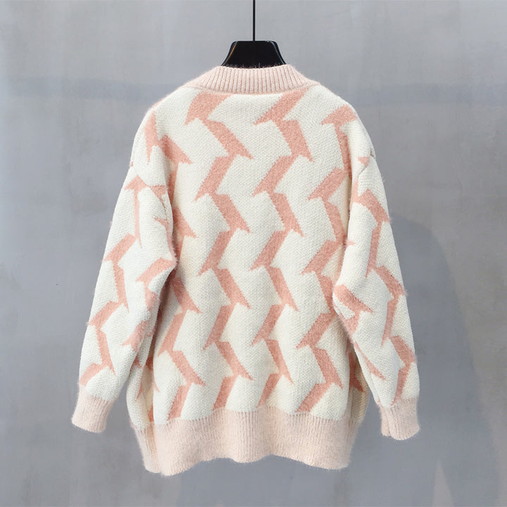 Damen Grobstrick Cardigan mit modernem Zickzackmuster und Knopfdetails Drune
