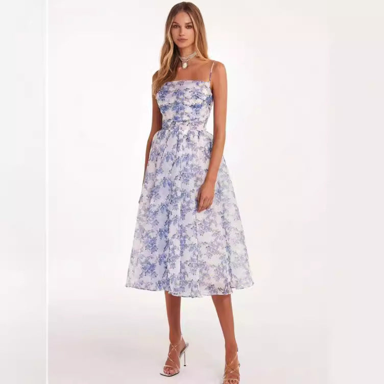 Damen Midi-Kleid mit floralem Spitzenoberteil und schwingendem Rock Drune