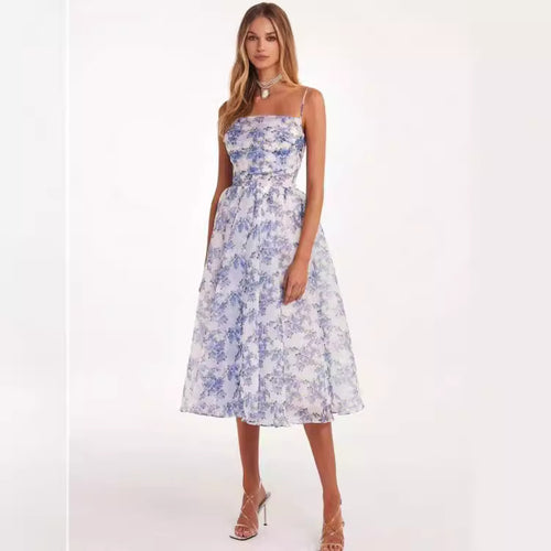Damen Midi-Kleid mit floralem Spitzenoberteil und schwingendem Rock Drune