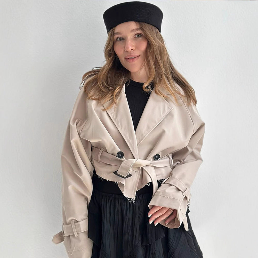 Damen modische Trenchjacke mit Gürtel und oversized Schnitt Drune