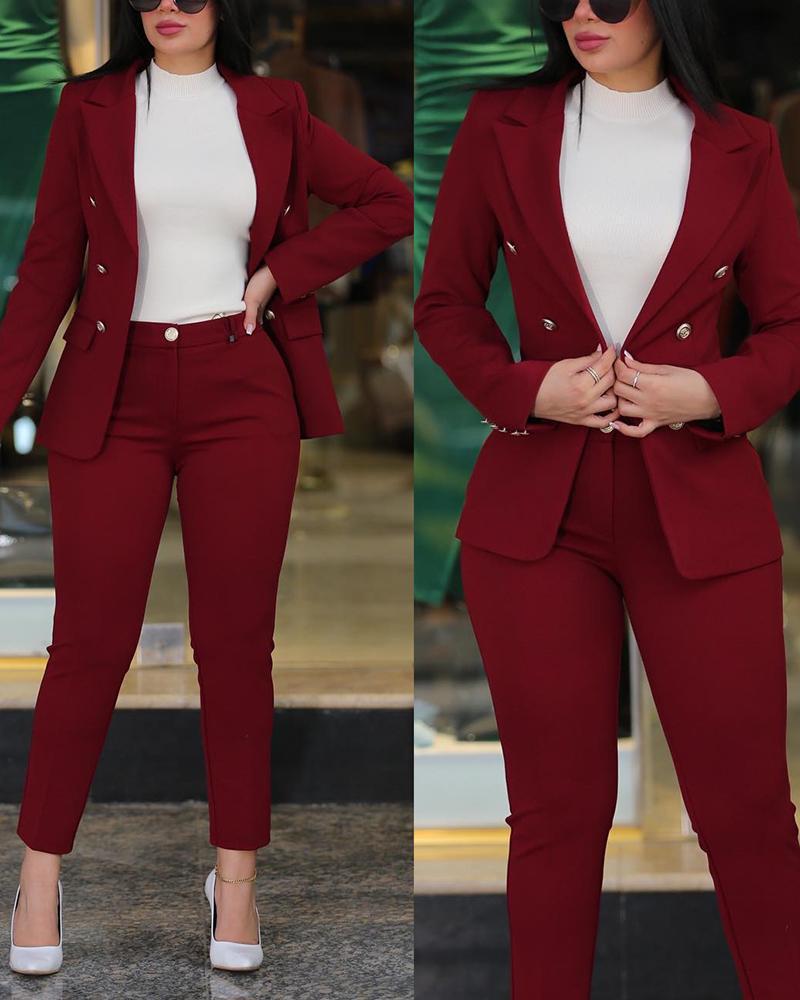 Damen moderner Blazer-Hosenanzug mit exklusiven Knopfdetails Drune