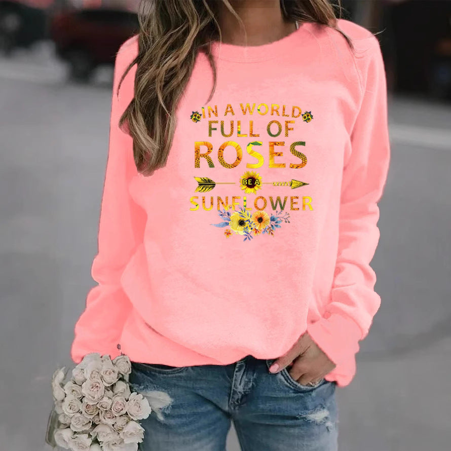 Damen Sweatshirt mit inspirierendem Motiv und Blumenverzierung Drune