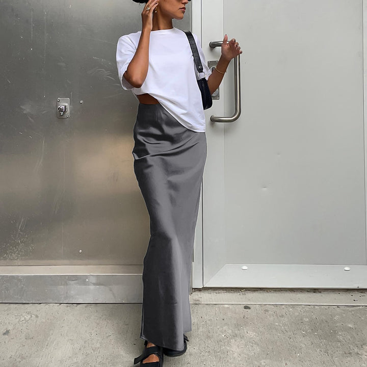 Damen Langes Satin-Rock mit hohem Schlitz Drune
