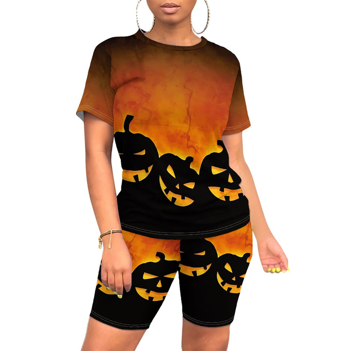 Damen Halloween-Jumpsuit-Set mit kreativem Kürbis-Motiv Drune