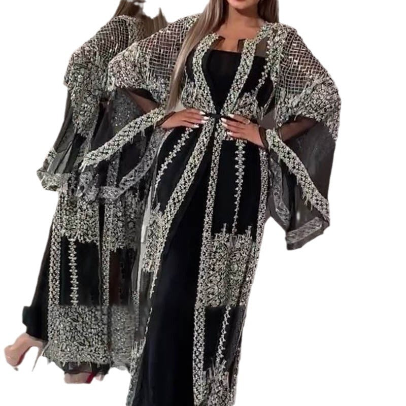 Damen Elegantes Abendkleid mit kunstvollen Spitzen- und Paillettenverzierungen Drune