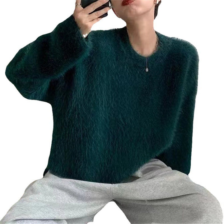 Damen Flauschiger Pullover mit lässigem Schnitt und hohem Rundhalsausschnitt Drune