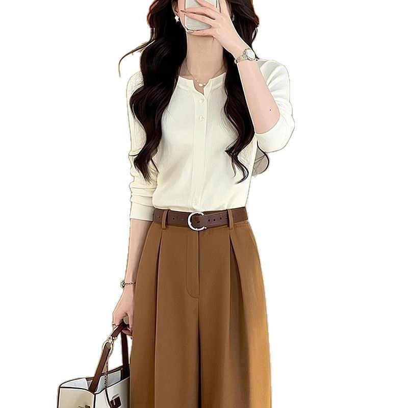 Damen weite High-Waist-Hose mit feinen Plissee-Details Drune