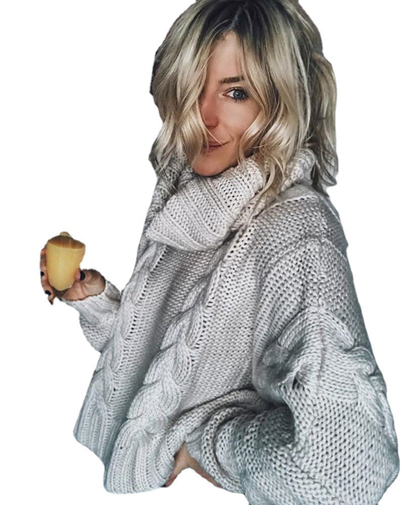 Damen cropped Strickpullover mit rollbarem Kragen und Zopfmuster Drune