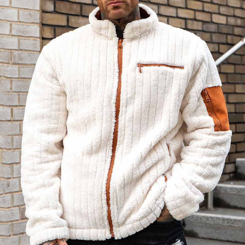 Drune | Fleecejacke entspannte Passform Rippstruktur voller Reißverschluss Taschen