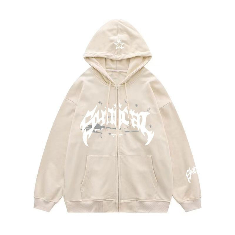 Damen lässiger Zip-Hoodie mit grafischem Druck Drune