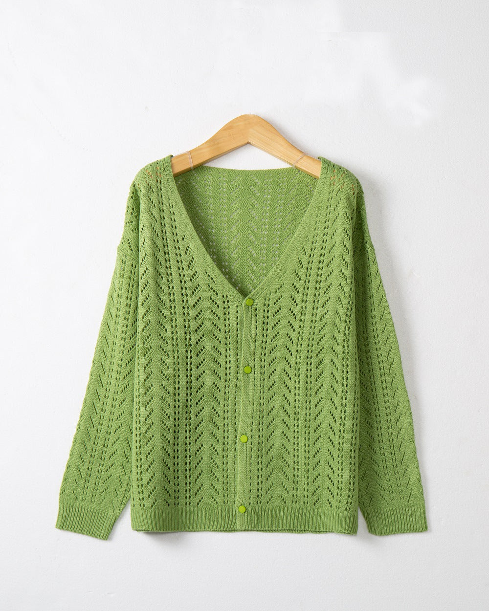 Damen Strickcardigan mit luftiger Lochmusterung und V-Ausschnitt Drune