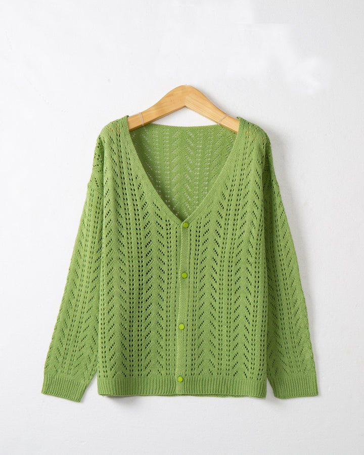Damen Strickcardigan mit luftiger Lochmusterung und V-Ausschnitt Drune