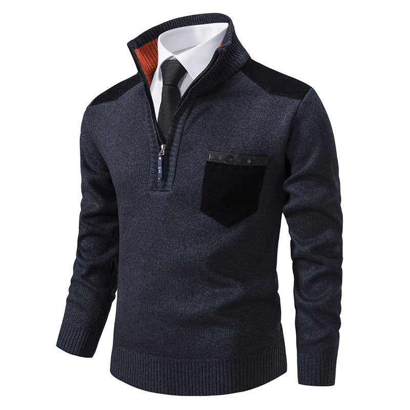 Herren lässiger Pullover mit halbem Reißverschluss und modernem Kragen Drune