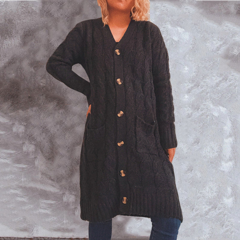Damen Grobstrick-Cardigan mit Taschen und Knopfdetails Drune