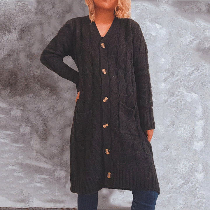 Damen Grobstrick-Cardigan mit Taschen und Knopfdetails Drune