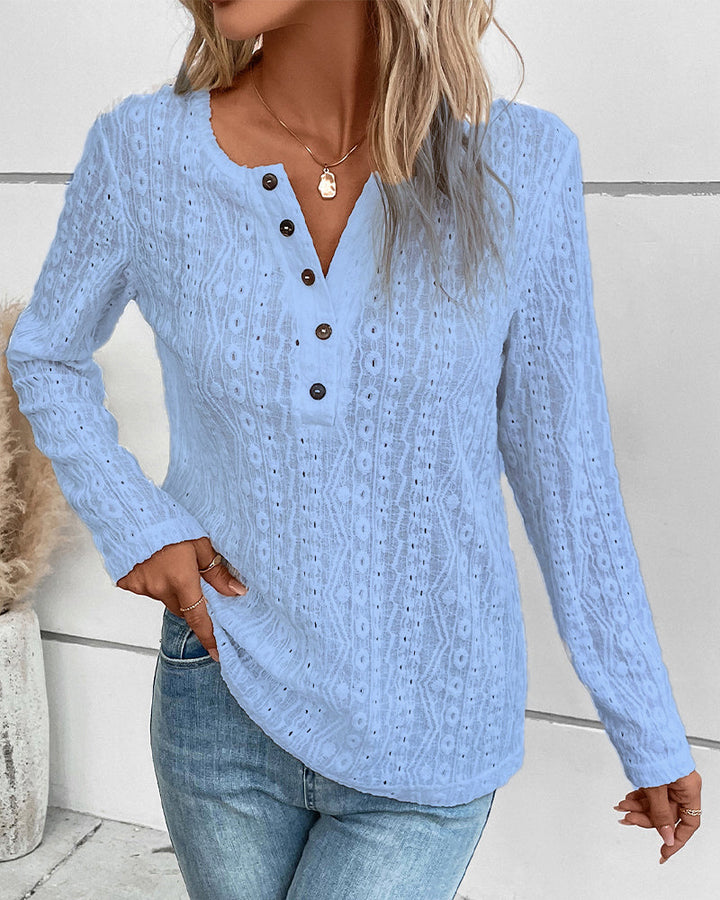 Damen Langarmshirt mit nostalgischem Knopfdetail Drune