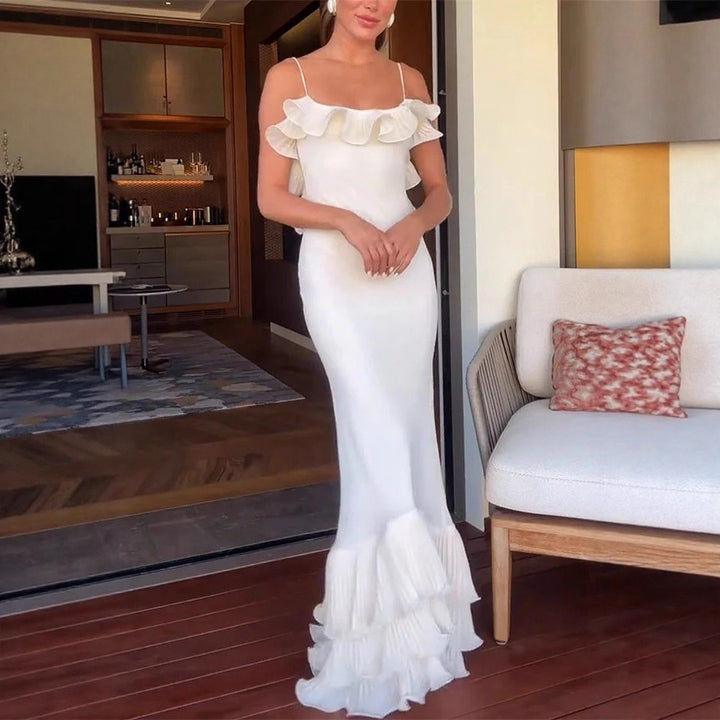 Damen Elegantes Abendkleid mit Rüschendetails und fließendem Schnitt Drune