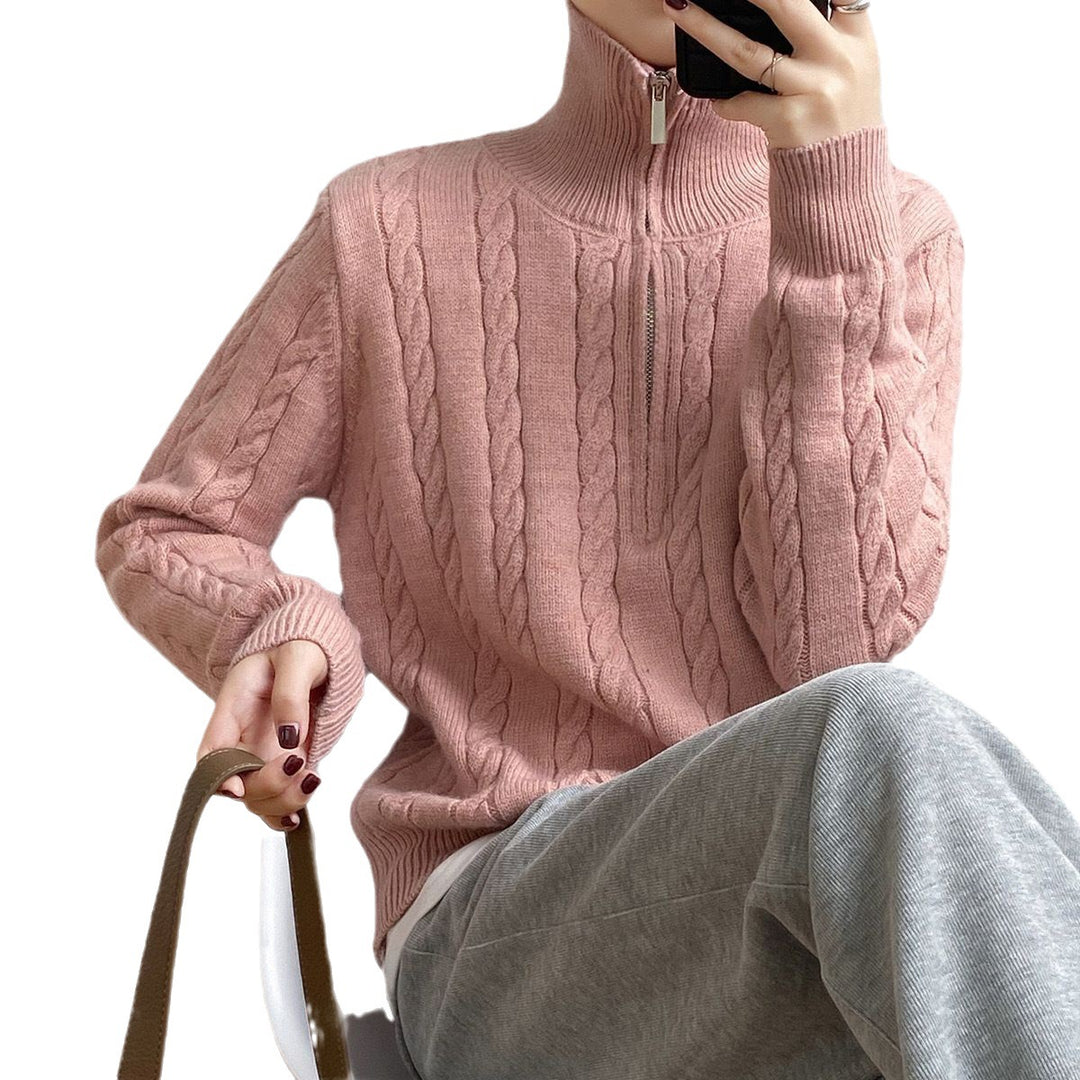 Damen Strickpullover mit Zopfdesign und modernem Stehkragen Drune