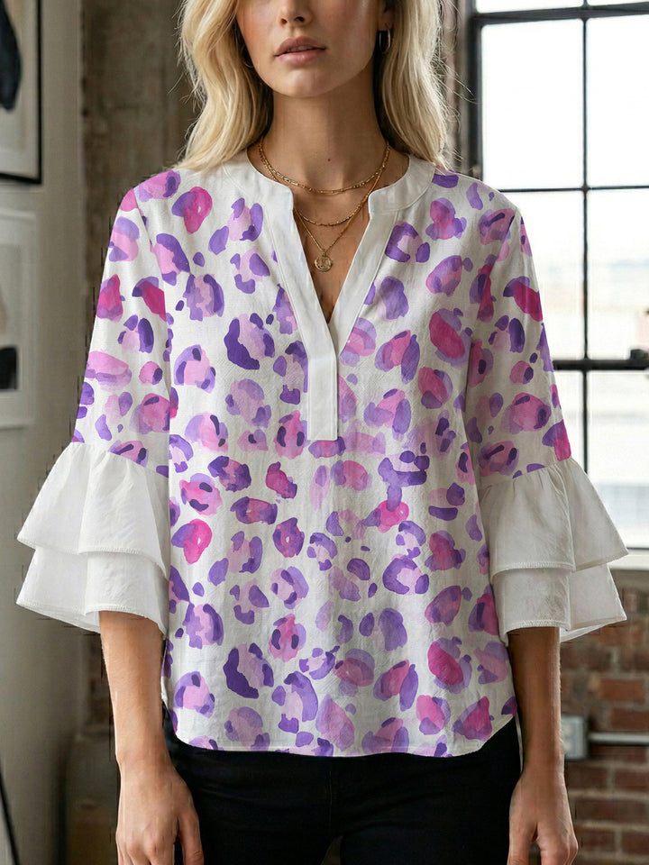 Damen Bluse mit Rüschendetails und auffälligem Animal-Print Drune