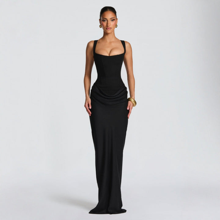 Damen Elegantes Maxi-Kleid mit raffinierten Drapierungen Drune