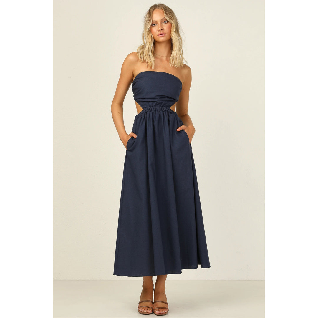 Damen Strapless Maxikleid mit seitlichem Cut-Out und praktischem Taschen-Design Drune