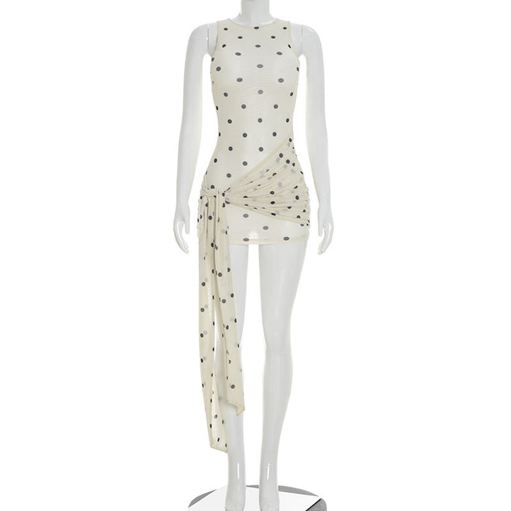 Damen Figurschmeichelndes Minikleid mit asymmetrischem Schnitt und Punkten Drune