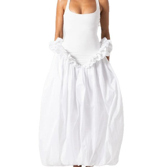Damen Elegantes Maxikleid mit Rüschensaum und Figurbetontem Oberteil Drune