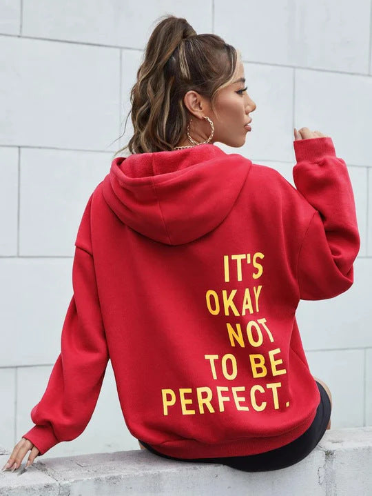 Damen Kapuzenpullover mit motivierendem Schriftzug und kuscheligem Innenfutter Drune