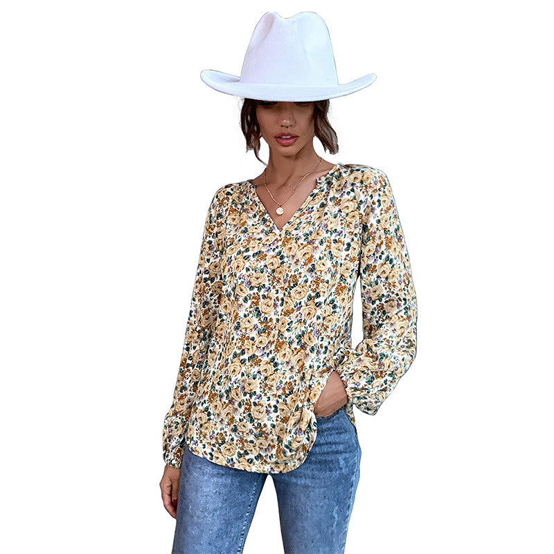 Damen Bluse mit floralem Design und eleganten Puffärmeln Drune