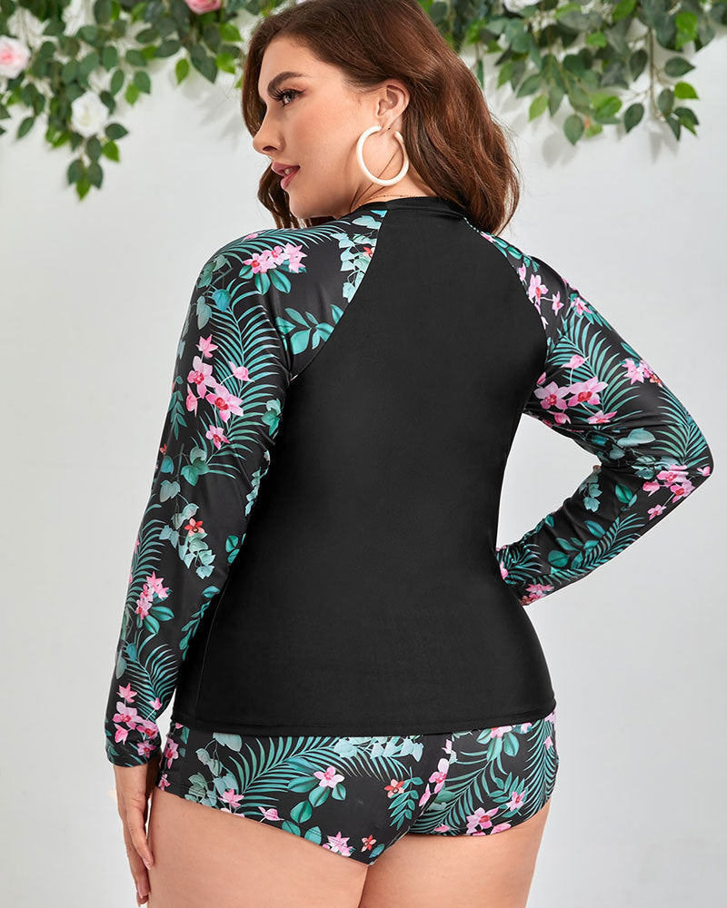 Damen Sportliches Badeoutfit mit langärmeligen Oberteil und Shorts Drune
