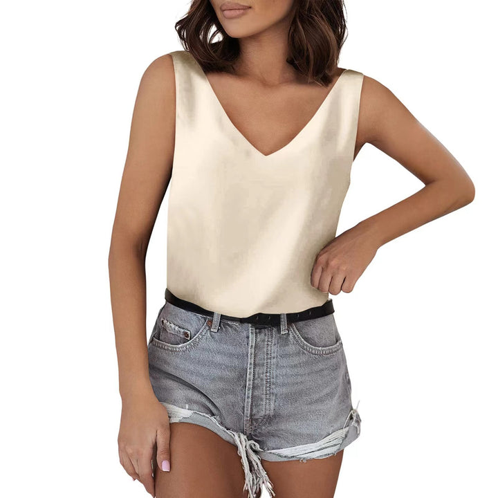 Damen Satin-Top mit tiefem V-Ausschnitt und breiten Trägern Drune