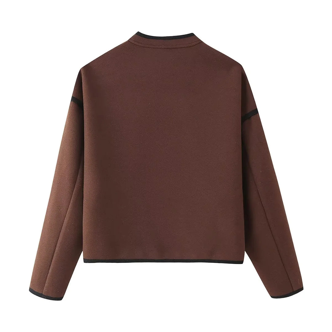 Damen elegante Übergangsjacke mit kontrastierenden Kanten Drune