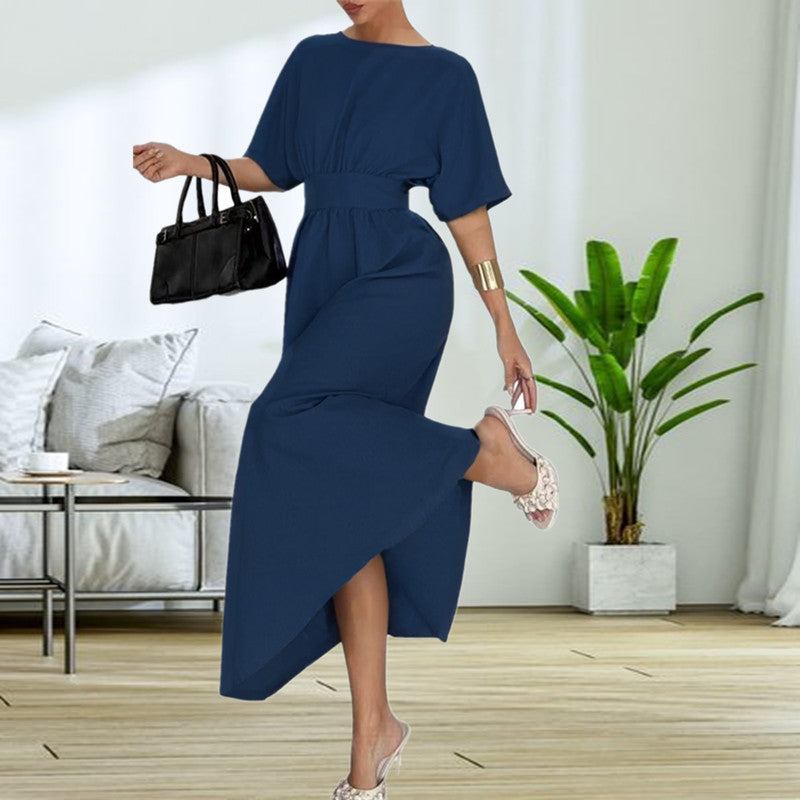 Damen Elegantessent Midi-Kleid mit tiefem Rückenausschnitt und Schleifenbändchen Drune