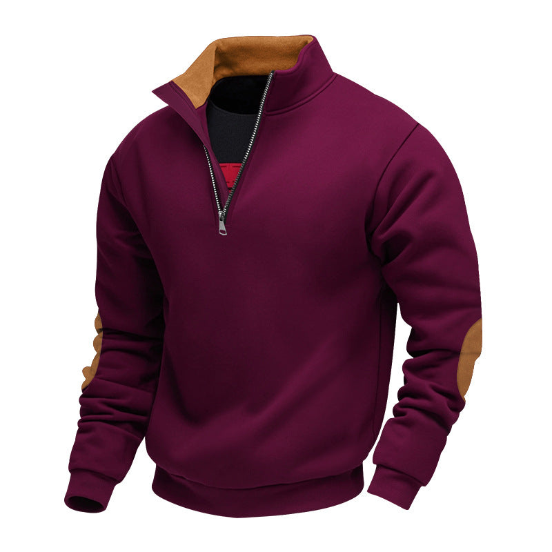 Herren Sweatshirt mit hochwertigem Stehkragen und eleganten Lederakzenten Drune