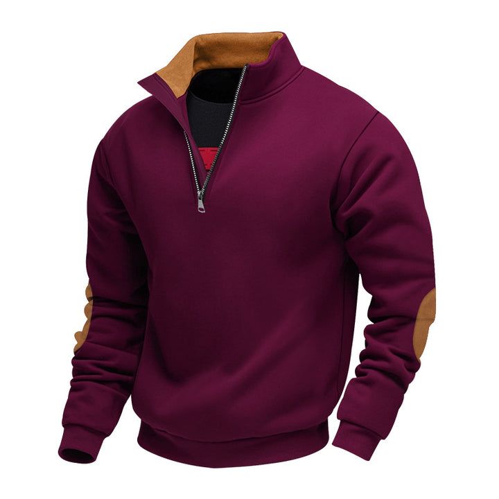 Herren Sweatshirt mit hochwertigem Stehkragen und eleganten Lederakzenten Drune