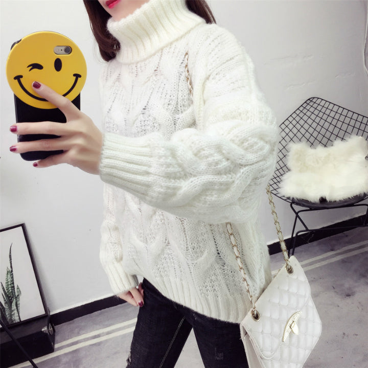 Damen Grobstrickpullover mit hohem Kragen und elegantem Zopfmuster Drune