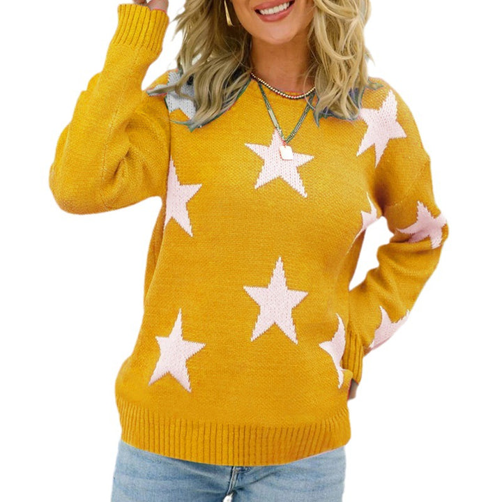Damen Trendiger Pullover mit Sterne-Muster und lässigem Schnitt Drune