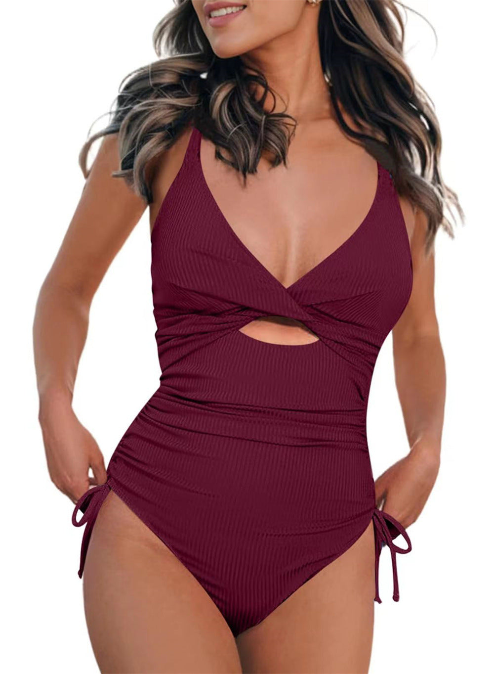 Damen Einteiler Badeanzug mit subtilen Cut-Outs und verstellbaren Trägern Drune