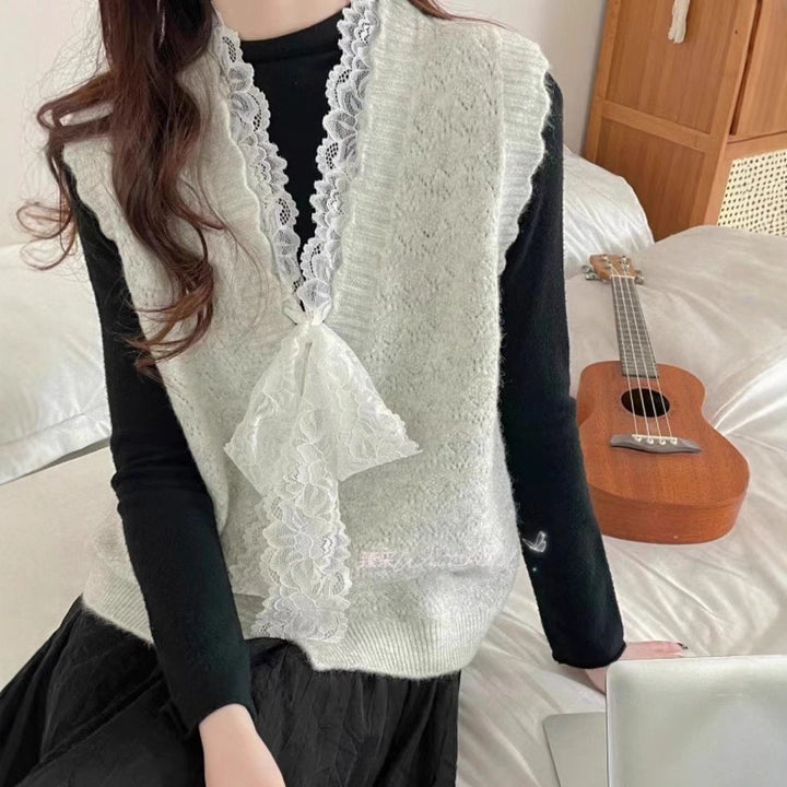 Damen Elegante Strickweste mit Rüschendetails Drune